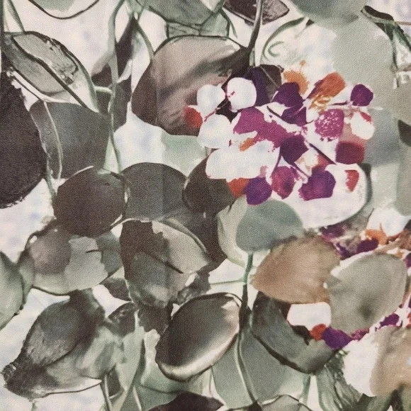 Floral Vine Print Shirt Womens Large Blue‎ Green Short Sleeve Flowy Blouse Top - Picture 2 of 8